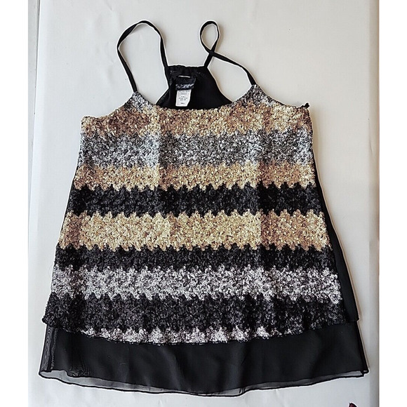 Daytrip S Sequin Tank Top Silver Gold Black Sheer Layered Y2K NYE Party Bling - Picture 6 of 9